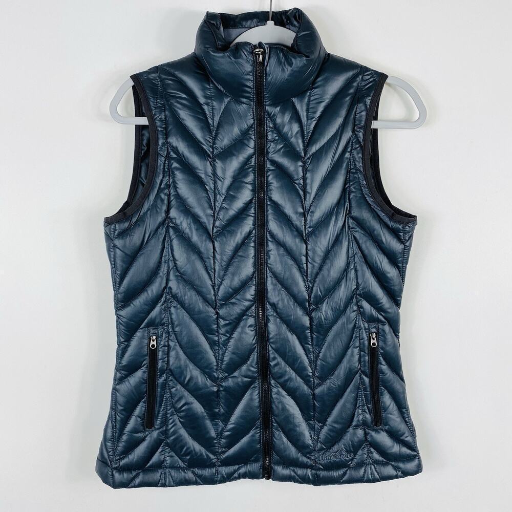 Eddie Bauer Vest Women's Small Gray Puffer Goose Down Zip Up Pockets